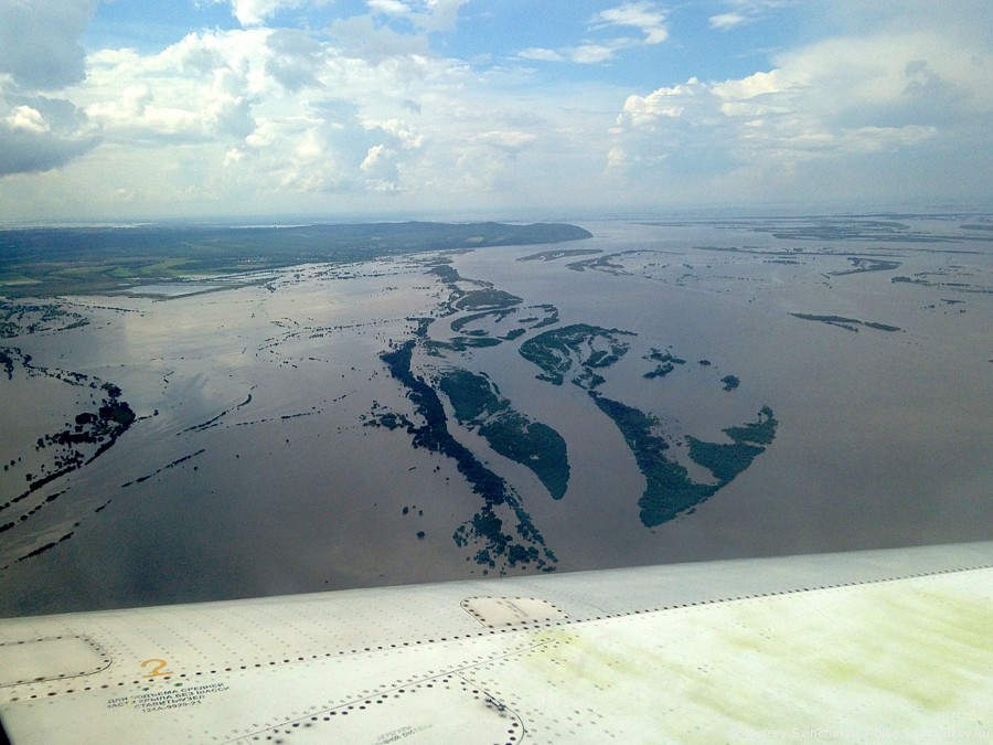 Комсомольск-на-Амуре с высоты и в наводнение 2013-го года
